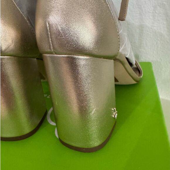 SAM EDELMAN NWB $ Daniella Gold Leather Block Heel Size 8.5 M - Picture 5 of 12